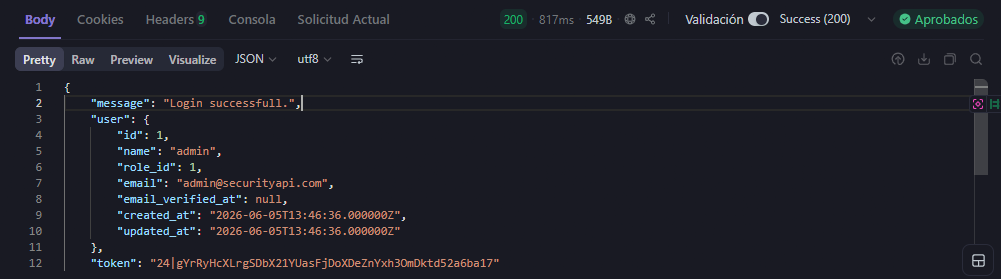 Security API login endpoint
