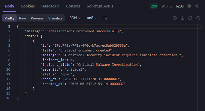 Security event API notifications